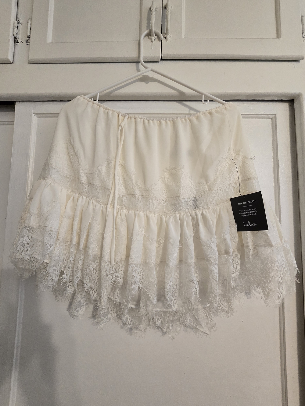 Lulu's Cream Lace Tiered Mini Skirt